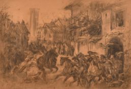 Alfred Quesnay de Beaurepaire (1830-1897) French. The Battle, Charcoal, Signed, 12
