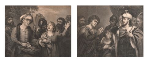 James Goadby (18th-19th Century) British. Pair of Mezzotints of "The Cup in Benjamin's Sack",