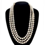 Cultured pearl necklace . Continuous row of 6.1mm cultured pearls, length approx 129.0cm, weight