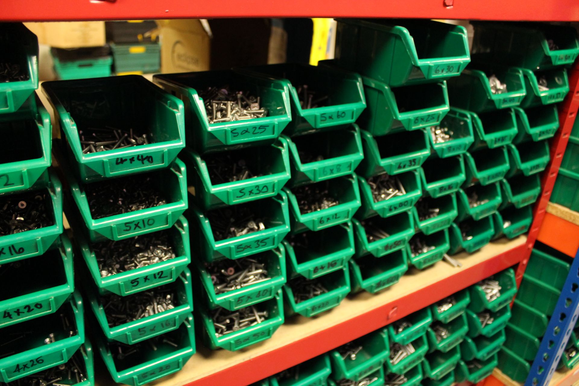 4 Bays Of Orange And Blue Racking with Contents to Include Green Lin ...