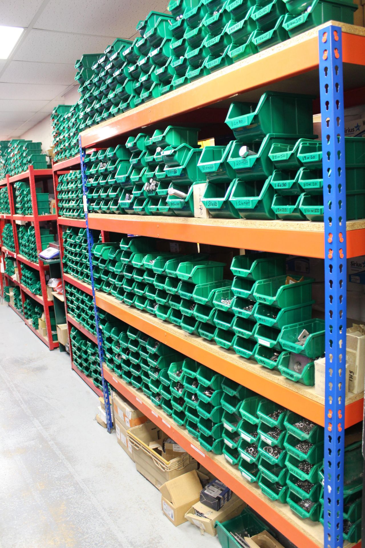 4 Bays Of Orange And Blue Racking with Contents to Include Green Lin ...