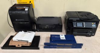 2 Epson Office Printers, Rexel 60x Autofeed Paper Shredder, 3 Netgear Switches, Drayteck VDSL2