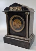 Early 20th century black slate architectural mantel clock, with two train movement. 29cm high