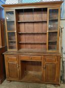 Early 20th century Welsh oak cabinet backed dog kennel dresser. 142cm wide x 42cm deep x 210cm