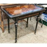 Victorian Aesthetic taste ebonized walnut fold over card table on vase shaped turned legs with