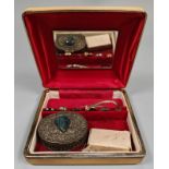 Small jewellery box comprising assorted jewellery including: various dress rings, to include one 9ct