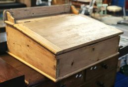 19th century pine tabletop Clerk's desk with fitted interior. 70cm x 58cm x 34cm approx. (B.P. 21% +