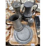 Collection of pewter to include: glass bottomed lidded tankard, together with another tankard, and