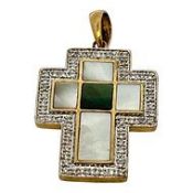 Kreuzanhänger 3,86g 375/- Gelbgold und Weißgold mit 56 Diamanten zus. ca. 0,50 ct. und Perlmutt