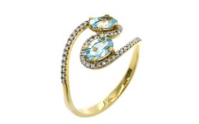 Ring 3,40g 750/- Gelbgold mit ca. 53 Diamanten zus. ca. 0,53 ct. und Aquamarinen, Ringgröße ca. 60