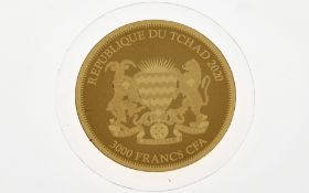 Goldmünze 1/500 Unze 0,06g 999/- Gelbgold 3000 Francs CFA Republique du Tchad 2020