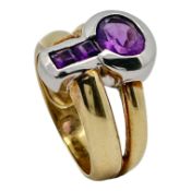 Ring 8,47g 585/- Gelbgold und Weißgold mit Amethysten, Ringgröße ca. 54