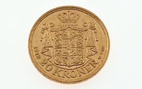 Goldmünze 20 Kronen Dänemark 8,95g 900/- Gelbgold 1912