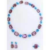 Set Collier. Ohrschmuck. Ring 16 Amethyst 225.49 ct und 16 Rhodolith 90.92 ct