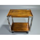 A Mid-century Rosewood & Chrome Drinks trolley. C1970. With glass top.