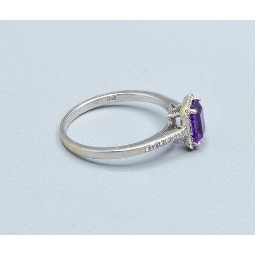18ct white gold ladies Amethyst and Diamond emerald cut dress ring size S, 3.5grams - Image 4 of 5