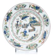 Assiette en porcelaine famille verte, Chine, dynastie Qing, probablement époque Kangxi, décor de let