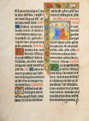 \[ENLUMINURE\]. Ensemble de 3 feuillets manuscrits enluminés et décorés probablement tirés d'un miss