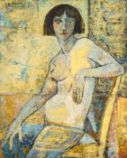Roger Descombes (1915-1979), "Dolores", huile sur pavatex, signée, 82x65,5 cm Au verso: étiquet