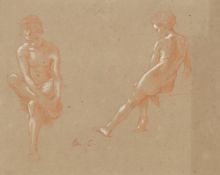 Arthur Calame (1843-1919), Etude de nus, sanguine et craie blanche sur papier, monogrammée, 23,5x29,