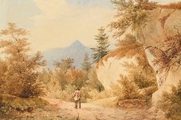 Alexandre Calame (1810-1864), Paysage animé, 1833, aquarelle sur papier, signée et datée, 18,5x27,5
