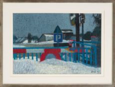 Walter Malfi (1915-2017), Paysage urbain, 1992, craie grasse sur papier, signée et datée, 40x 60 (à