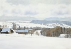 Claude Sauthier (1929-2016), Paysage hivernal, huile sur panneau, signée, contresignée, datée et déd