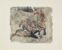 Robert Hainard (1906-1999), "La renarde à la patte coupée", 25 mai 1971, bois gravé, signé, daté et