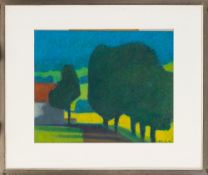 Walter Mafli (1915-2017), Arbres, 1990, craie grasse sur carton, signée et datée, 49x60 cm