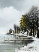 Jacques Deperthes (1936), "Sur les bords du lac Léman", huile sur toile, signée, contresignée et tit