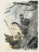 Robert Hainard (1906-1999), "Bartavelles", 7 juillet 1962, bois gravé, signé, daté et situé "Montorg