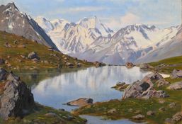 Louis Camille Gianoli (1868-1957), Vue sur le val d'Arolla depuis le lac Tsaté, huile sur toile, sig