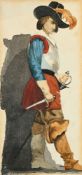 Albert Anker (1831-1910), "Musketier mit Dolch", 1864, aquarelle sur papier, signée, 24,5x11,5 cm (à