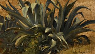 Arthur Calame (1843-1919), Agaves, 1865, huile sur carton entoilé, signée et datée, 16x27,5 cm