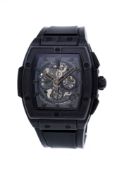 Hublot, Spirit of Big Bang All Black, Ed. Limitée n°294/500, montre chronographe squelette en cérami