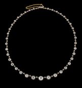 Collier rivière XIXe s., or et argent serti de diamants taille ancienne en chute, long. 39 cm