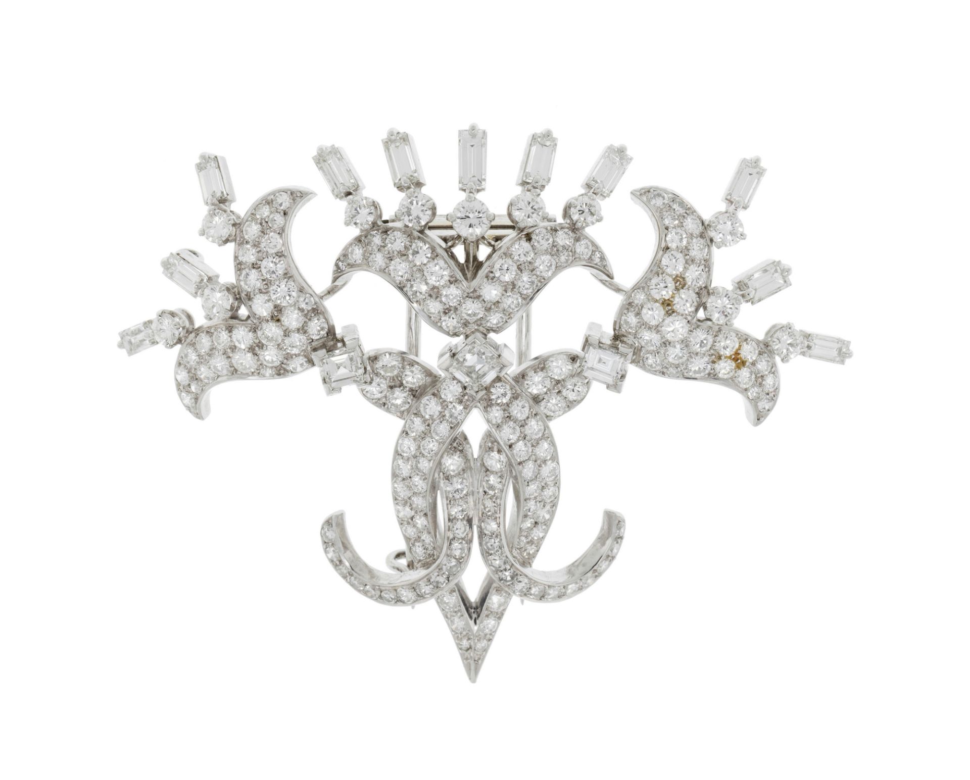 Broche Art D co Bouquet Stylis En Platine Sertie De Diamants Taille broche-art-d-co-bouquet-stylis-en-platine-sertie-de-diamants-taille
