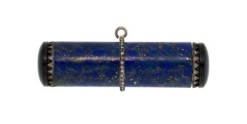 Etui à rouge à lèvres Art Déco en lapis lazuli et onyx avec détails en platine sertis de diamants ta