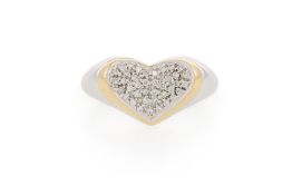 Charriol, bague coeur 2 ors 750 sertie de diamants taille brillant, signée, doigt 54-14,11g