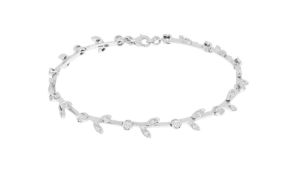 Bracelet or gris 750 stylisant un motif végétal serti de diamants taille brillant, circ. 18 cm, 9g