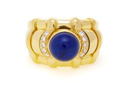 Piaget, bague or 750 godronné sertie de diamants avec 3 éléments interchangeables en or, lapis-lazul