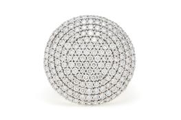 Bague or gris 750 à motif ajouré et disque entièrement pavé de diamants taille brillant, doigt 56-16