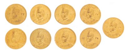 Royaume d'Iran, Ahmad Shah (1909-1925), 9 pièces en or de 1/2 toman AH1334 à 1340 (1915 à 1921), dia