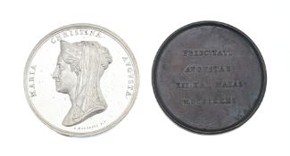 Royaume de Sardaigne, 2 médailles commémoratives en argent et bronze de la Princesse Marie-Christine