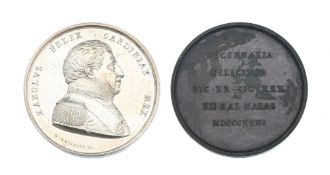Royaume de Sardaigne, Charles-Félix (1821-1831), 2 médailles commémoratives en argent et bronze pour