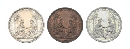 Guerre de Succession d'Espagne, Traité de Rastatt, 3 médailles commémoratives en argent, bronze et m