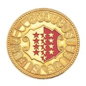 Les 175 ans du canton du Valais, médaille commémorative en or 900 et émail, 1990, numérotée 50, tran