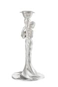 Flambeau style Art Nouveau en métal argenté, figurant 1 femme, marque B. Henneberg, h. 29 cm