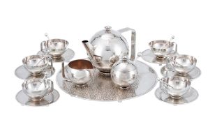 Service à café de style Art Déco, R Met Paris, comprenant 15 pièces: 6 tasses et soucoupes, 1 sucrie