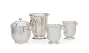 Ensemble d'1 seau à glaçons en métal argenté Fleuron France, 2 seaux à bouteille en métal argenté Ch